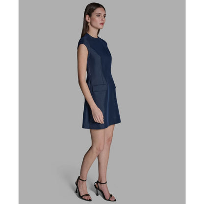 Bcbg Women's Taffeta Fit-and-Flare Mock Neck Mini Dress