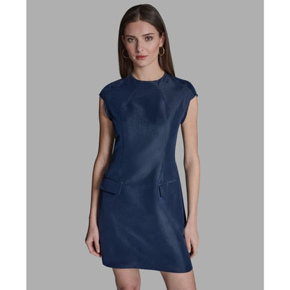 Bcbg Women's Taffeta Fit-and-Flare Mock Neck Mini Dress