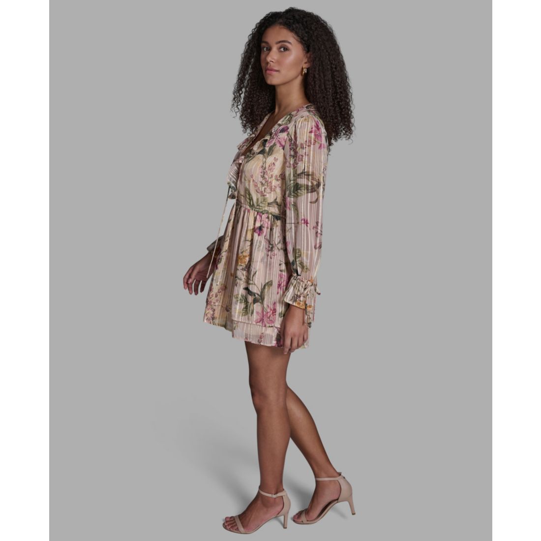 Bcbg Women's Floral Ruffled V-Neck Short Shift Dress