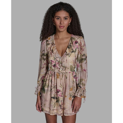 Bcbg Women's Floral Ruffled V-Neck Short Shift Dress