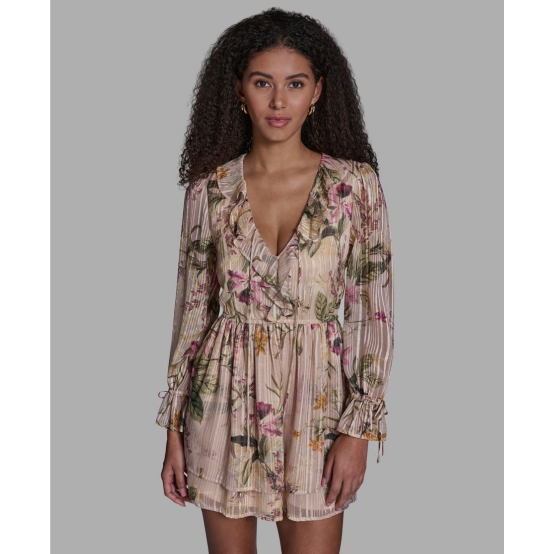Bcbg Women's Floral Ruffled V-Neck Short Shift Dress