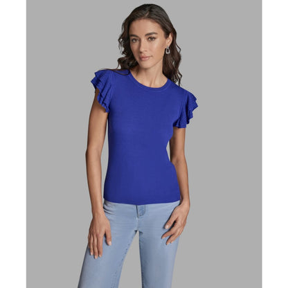 Bcbg Women's Crewneck Ruffle Sleeve Sweater Top
