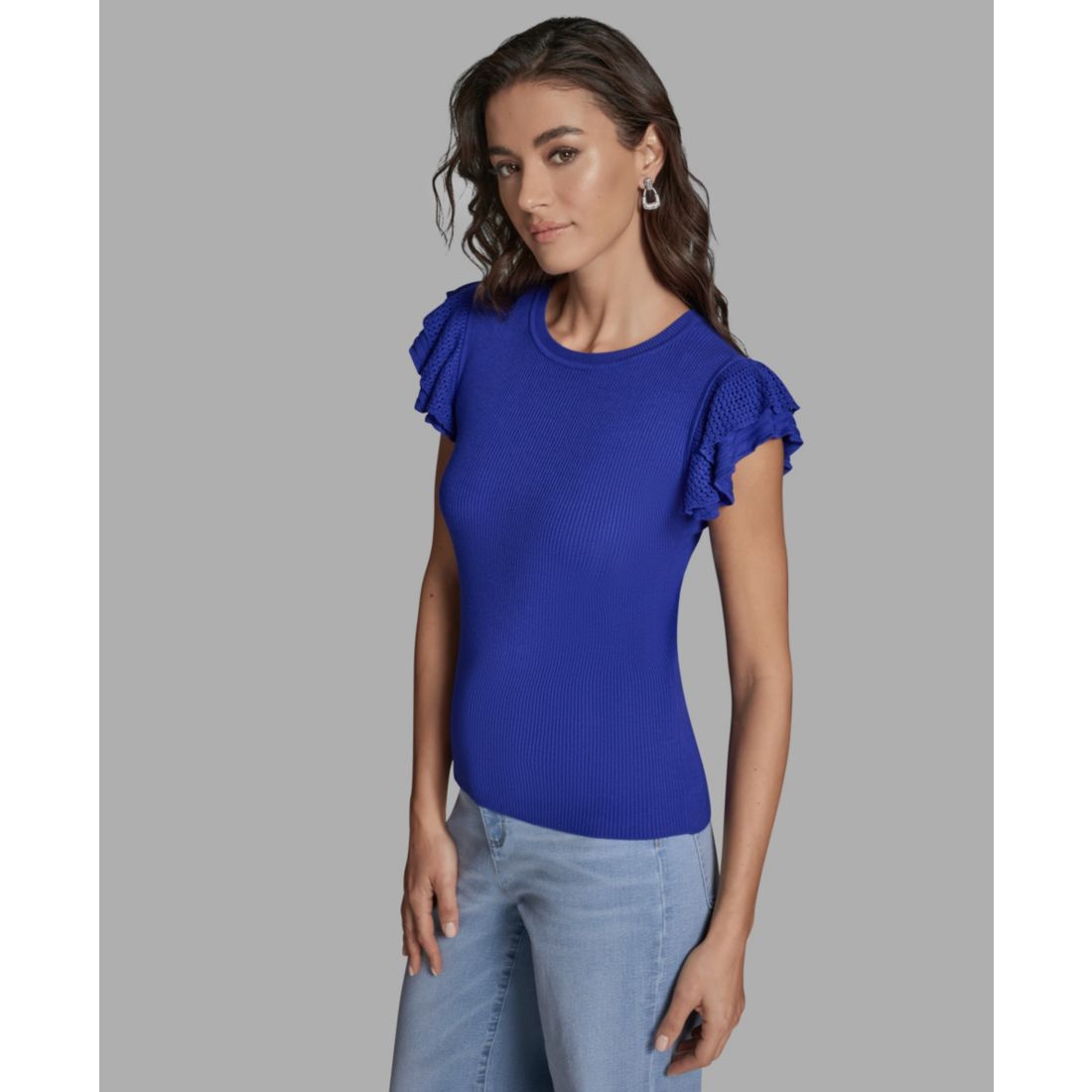 Bcbg Women's Crewneck Ruffle Sleeve Sweater Top