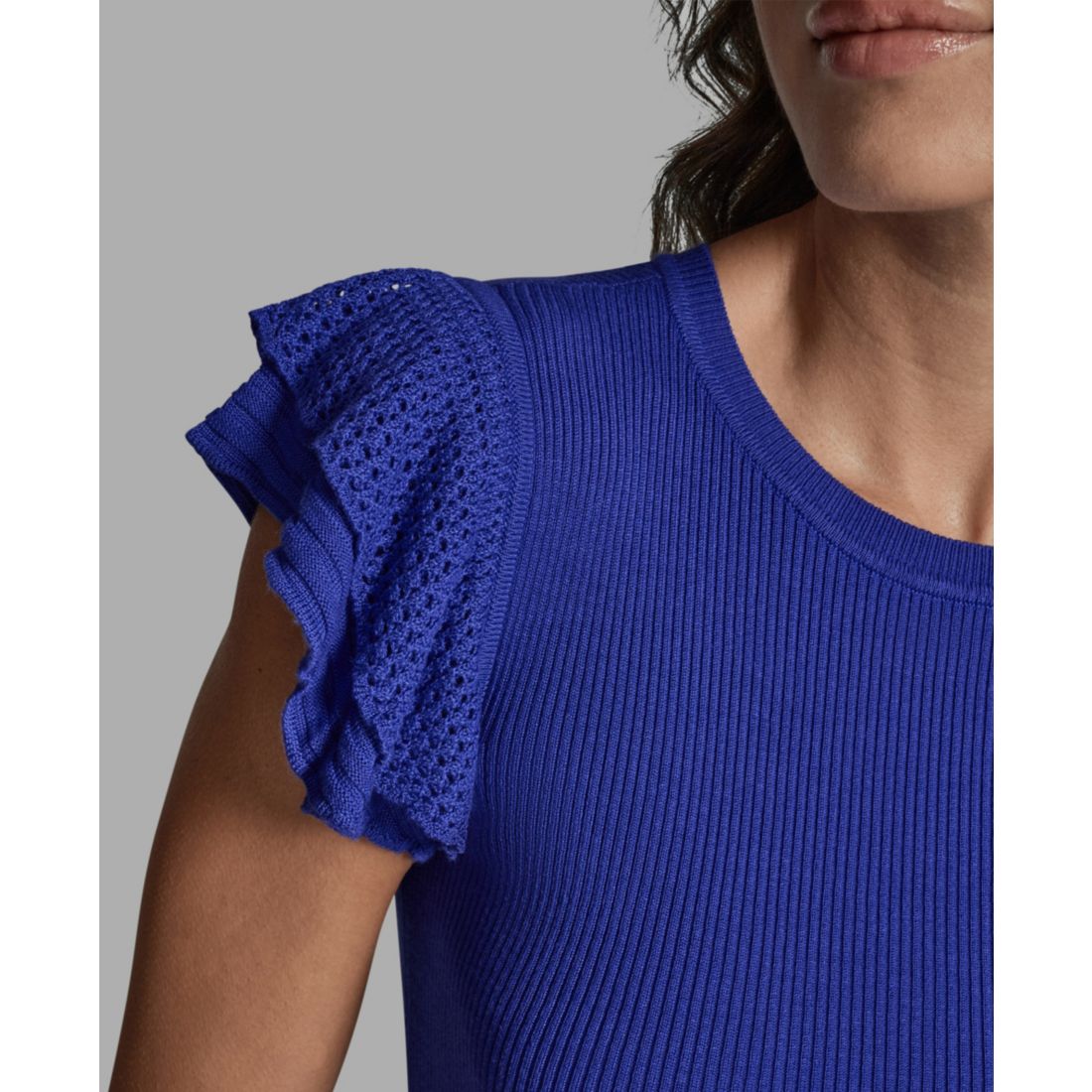 Bcbg Women's Crewneck Ruffle Sleeve Sweater Top