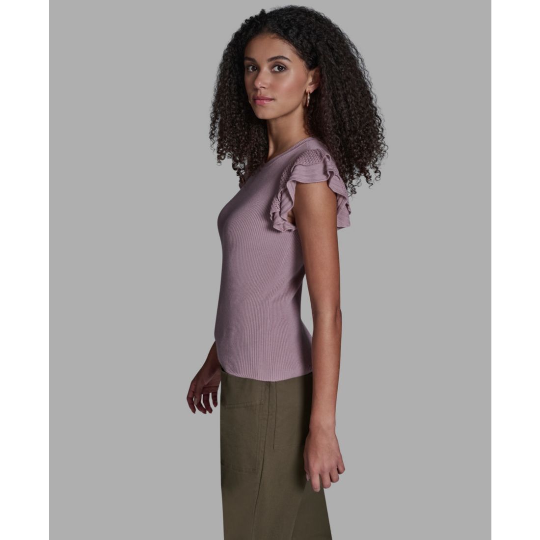 Bcbg Women's Crewneck Ruffle Sleeve Sweater Top