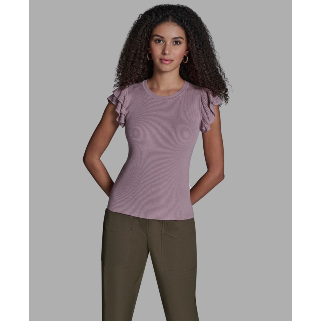 Bcbg Women's Crewneck Ruffle Sleeve Sweater Top