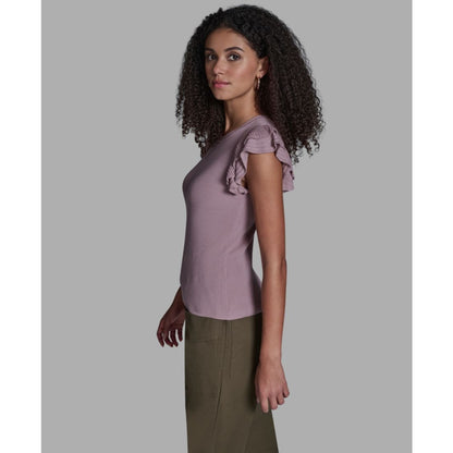 Bcbg Women's Crewneck Ruffle Sleeve Sweater Top