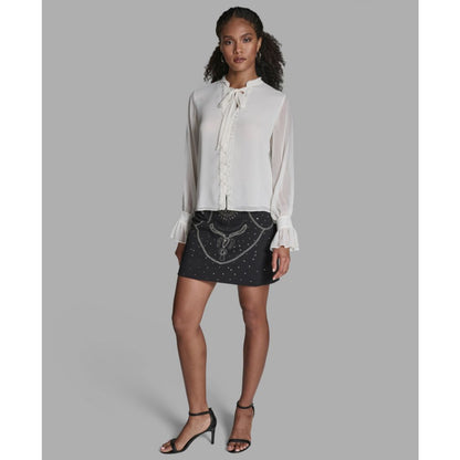 Bcbg Women's Long-Sleeve Tie-Neck Ruffle Cuff Blouse