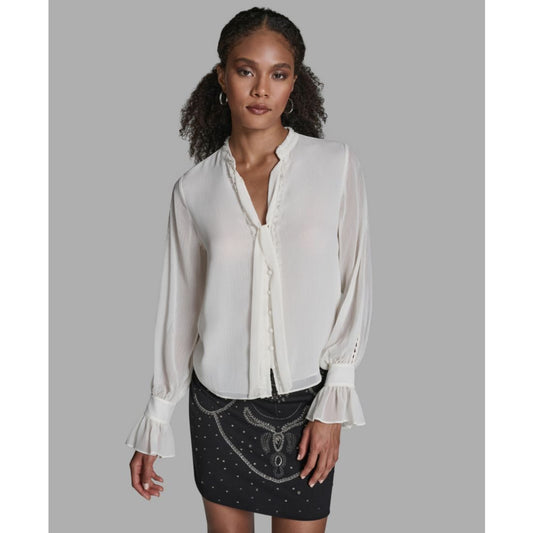 Bcbg Women's Long-Sleeve Tie-Neck Ruffle Cuff Blouse