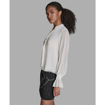 Bcbg Women's Long-Sleeve Tie-Neck Ruffle Cuff Blouse