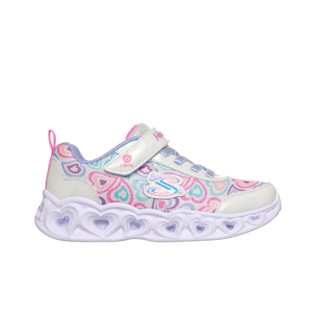 Skechers Little Girls Heart Lights - Boogie Love Stay-Put Light-Up Casual Sneakers from Finish Line - White, Multi