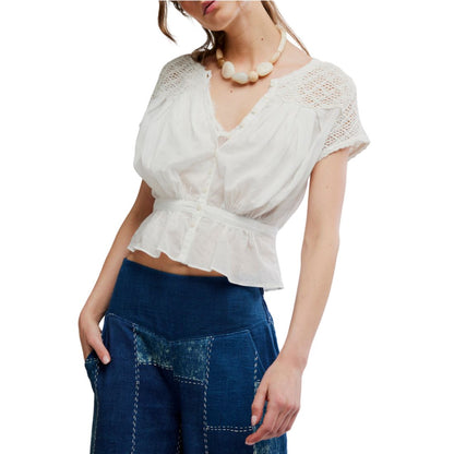 Free People Women's Gemma Embroidered Boat Neck Top