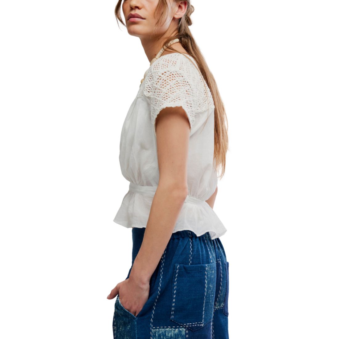 Free People Women's Gemma Embroidered Boat Neck Top