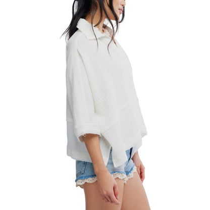 Free People Women's Happy Days Collared Cotton Top