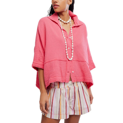 Free People Women's Happy Days Collared Cotton Top
