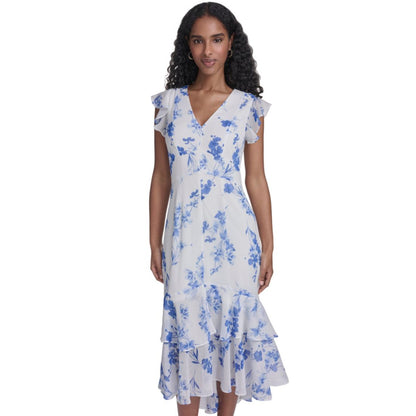 Tommy Hilfiger Women's Flutter-Sleeve V-Neck Midi Dress