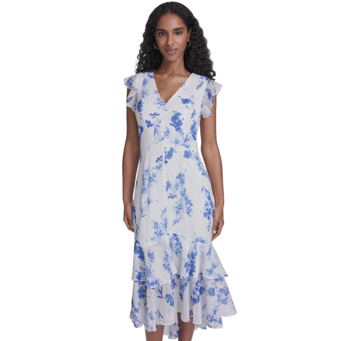 Tommy Hilfiger Women's Flutter-Sleeve V-Neck Midi Dress