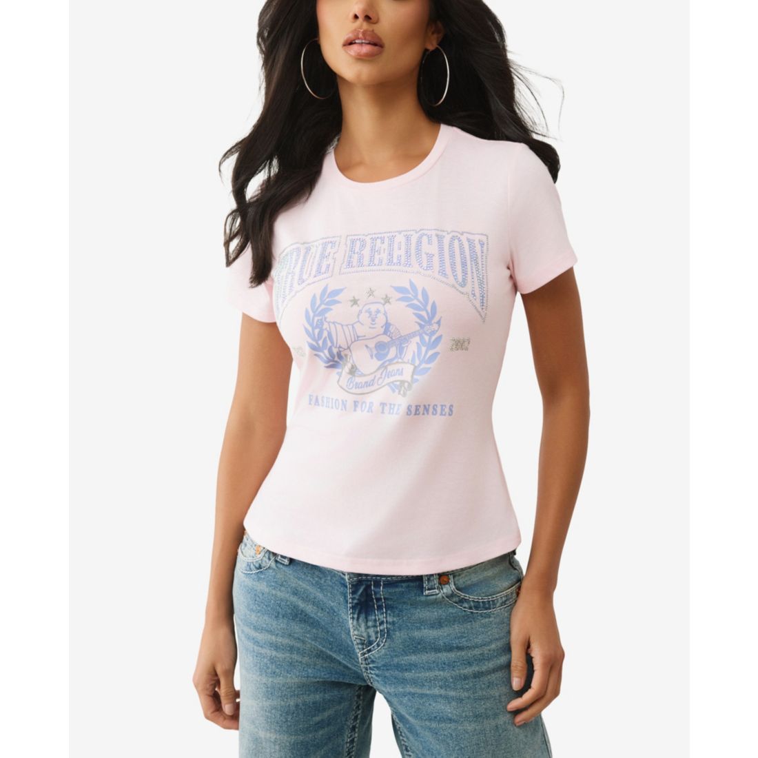 True Religion Women's Short Sleeve Crystal Buddha T-Shirt