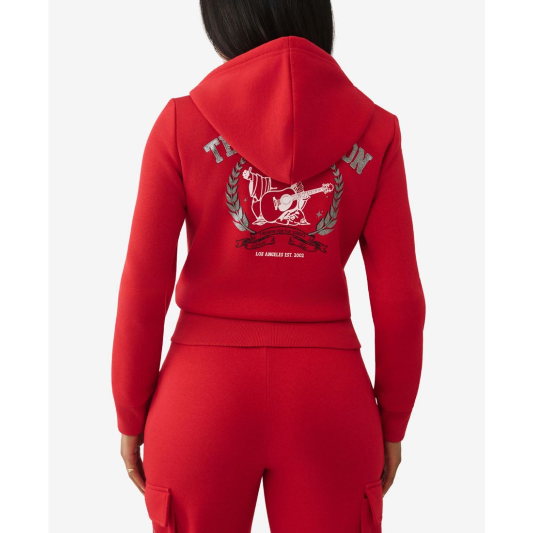 True Religion Women's Metallic Buddha Banner Zip Up Hoodie