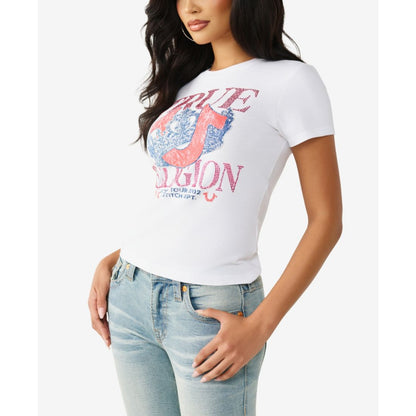 True Religion Women's Crystal Classic Crew Neck T-Shirt