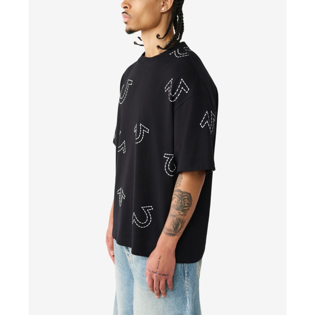 True Religion Men's Short-Sleeve Horseshoe Print Oversized T-Shirt