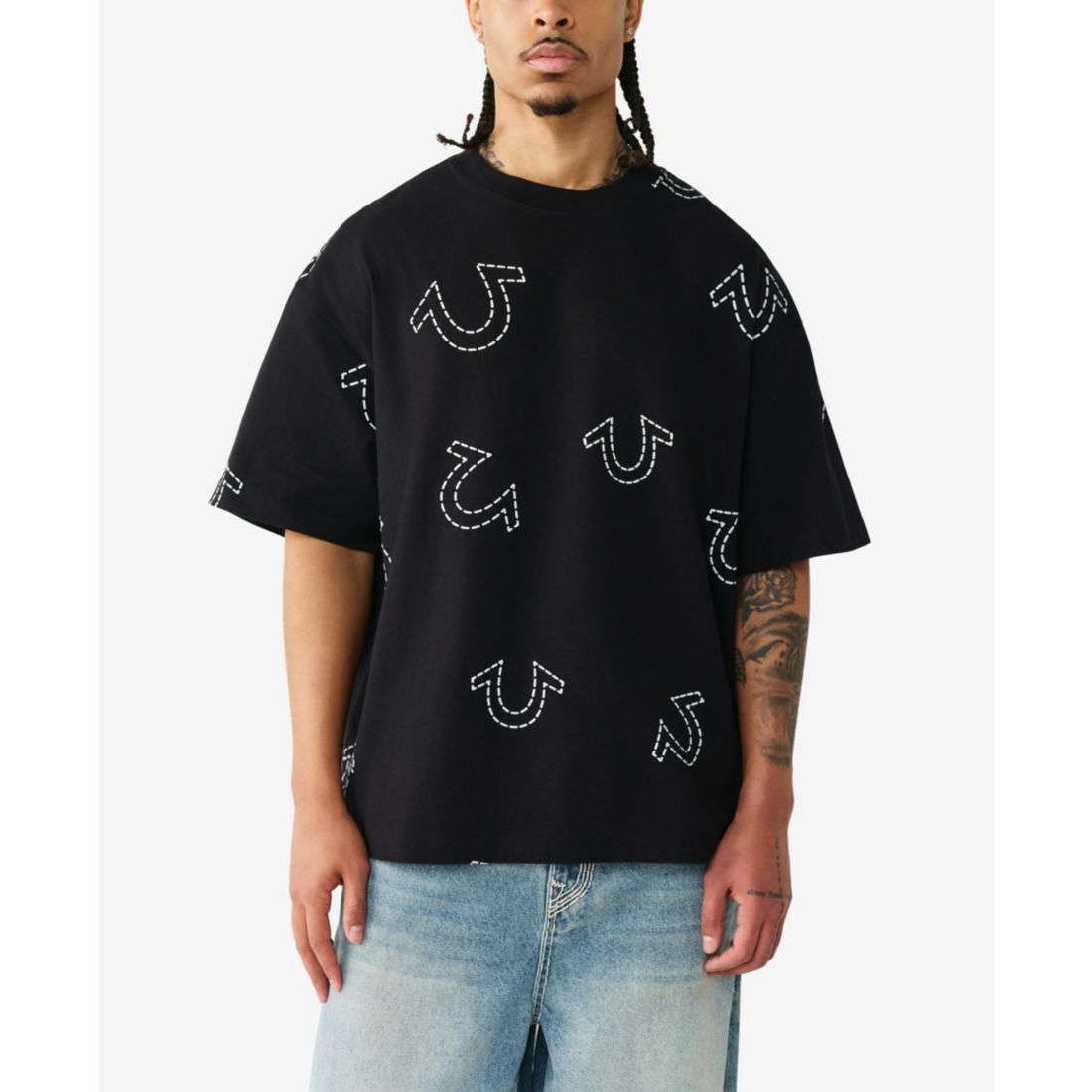 True Religion Men's Short-Sleeve Horseshoe Print Oversized T-Shirt