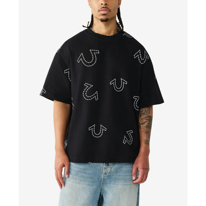 True Religion Men's Short-Sleeve Horseshoe Print Oversized T-Shirt