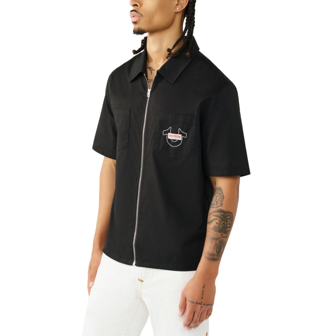 True Religion Men's Full-Zip Short-Sleeve Shirt