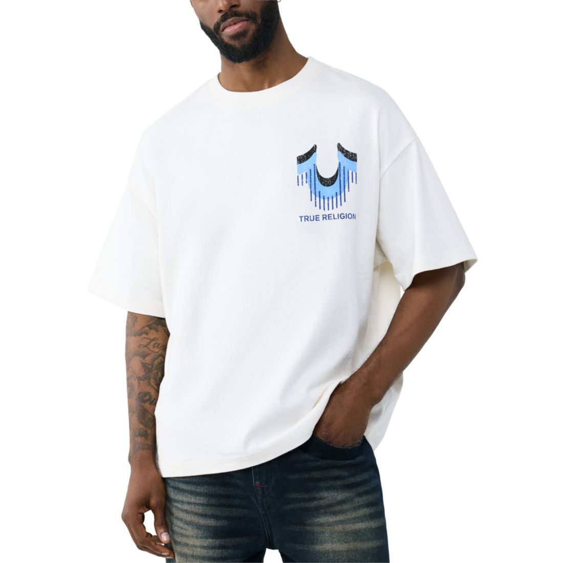 True Religion Men's Retro Logo Oversized Short-Sleeve T-Shirt