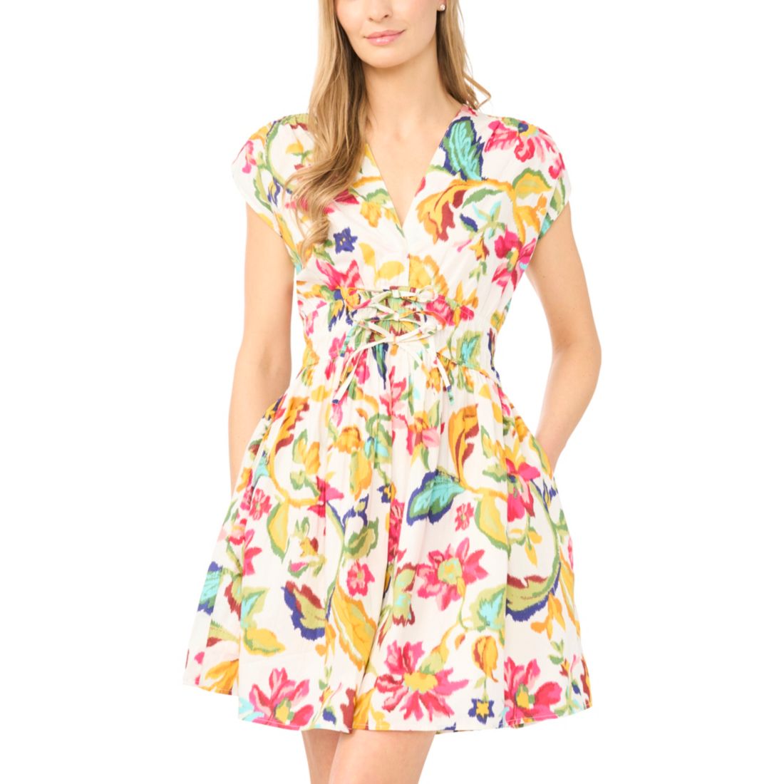 CeCe Women's V-Neck Multi Tie Mini Dress
