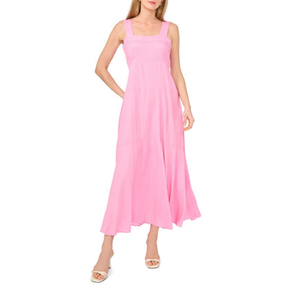 Vince Camuto Women's Challis Square-Neck Smocked-Back Sleeveless Maxi Dress