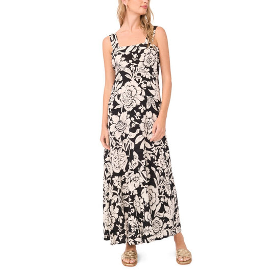 Vince Camuto Women's Floral Square-Neck Smocked-Back Sleeveless Maxi Dress