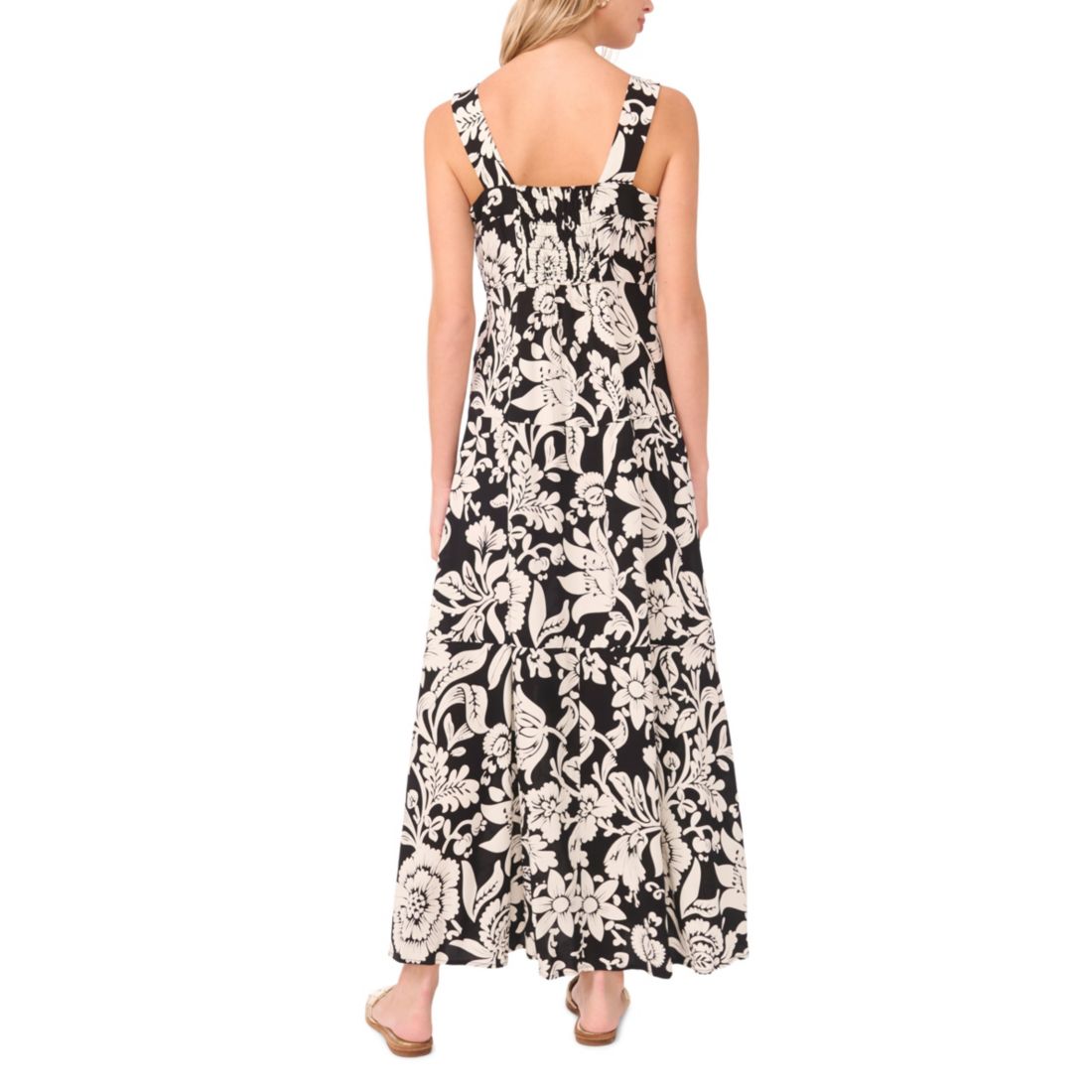 Vince Camuto Women's Floral Square-Neck Smocked-Back Sleeveless Maxi Dress