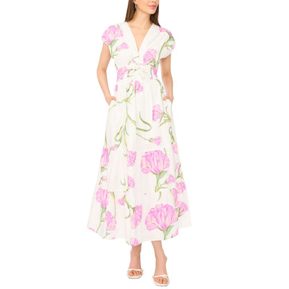 CeCe Women's V-Neck Tie Waist Maxi Dress