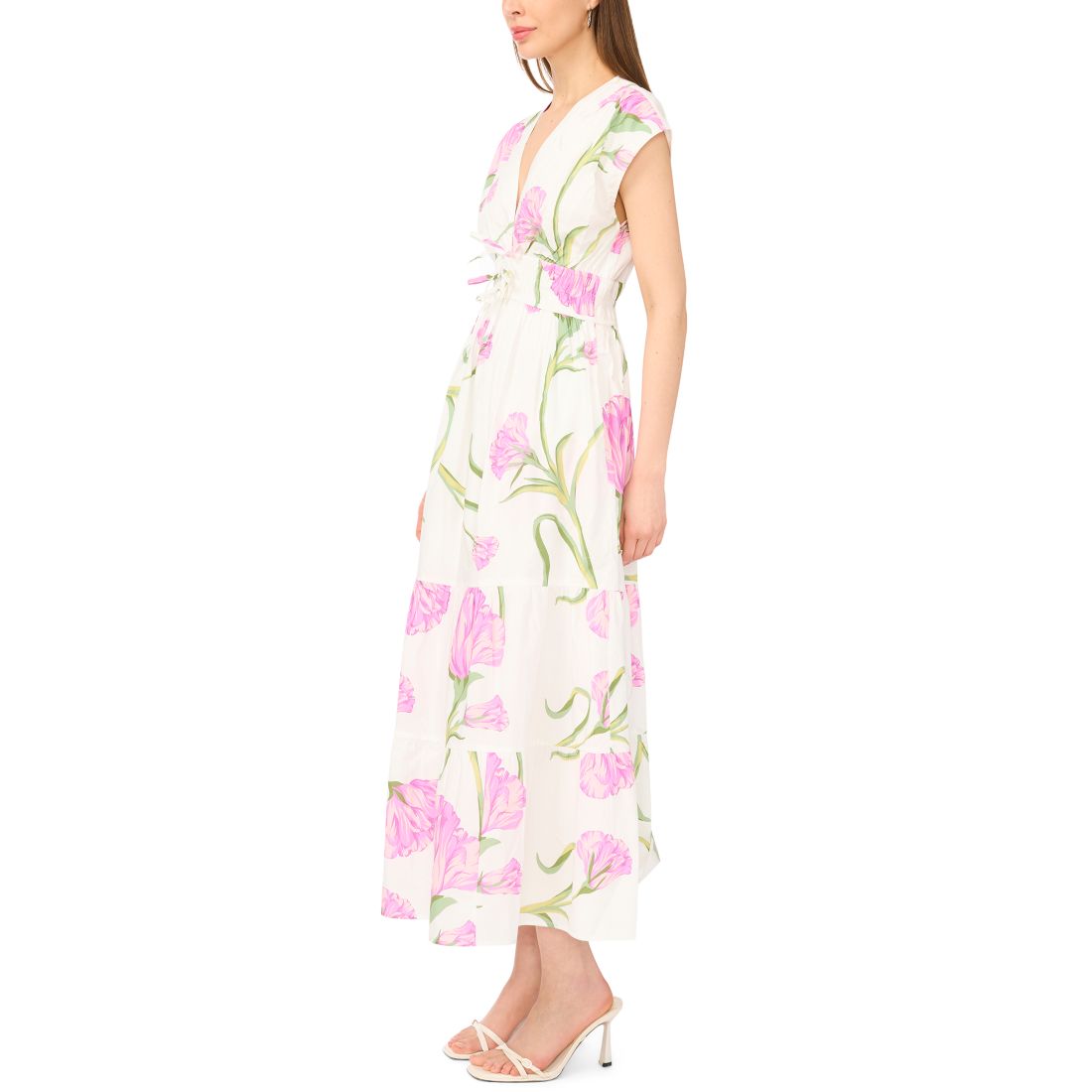 CeCe Women's V-Neck Tie Waist Maxi Dress