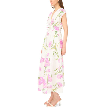 CeCe Women's V-Neck Tie Waist Maxi Dress