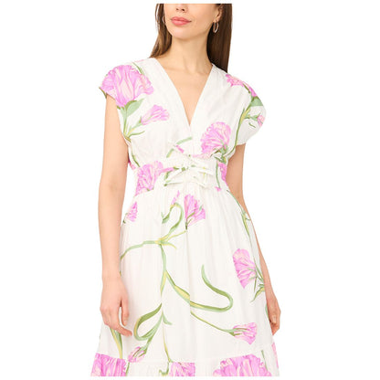 CeCe Women's V-Neck Tie Waist Maxi Dress