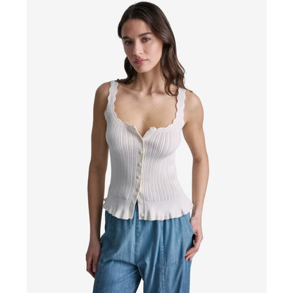 Bcbg Women's Ribbed Button-Front Scoop Neck Tank Top