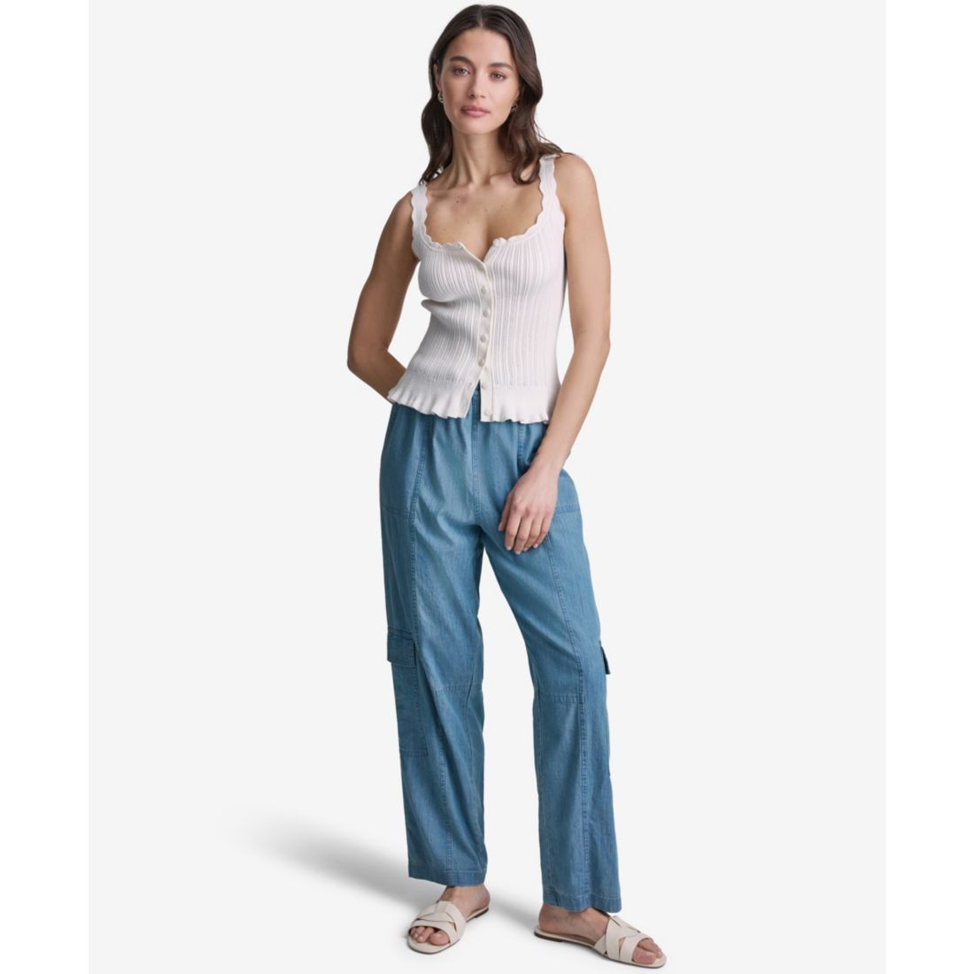 Bcbg Women's Ribbed Button-Front Scoop Neck Tank Top