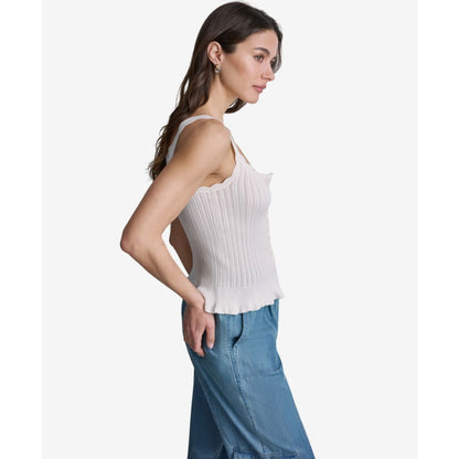 Bcbg Women's Ribbed Button-Front Scoop Neck Tank Top