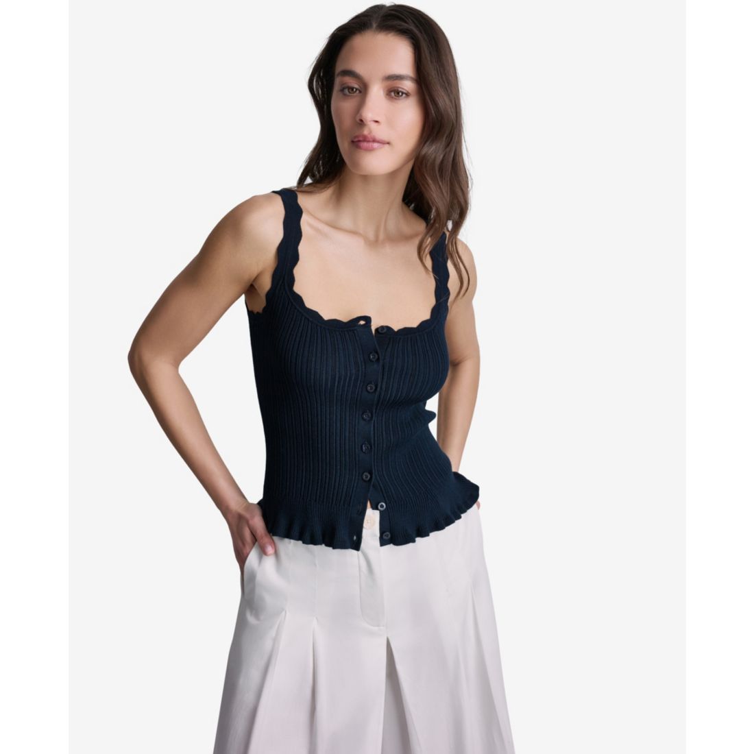 Bcbg Women's Ribbed Button-Front Scoop Neck Tank Top