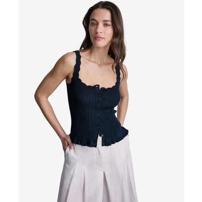 Bcbg Women's Ribbed Button-Front Scoop Neck Tank Top
