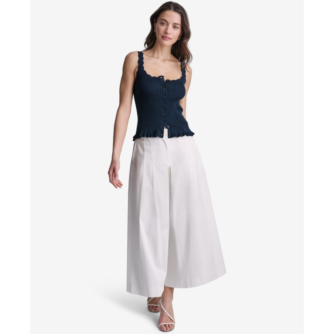 Bcbg Women's Ribbed Button-Front Scoop Neck Tank Top