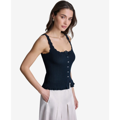Bcbg Women's Ribbed Button-Front Scoop Neck Tank Top