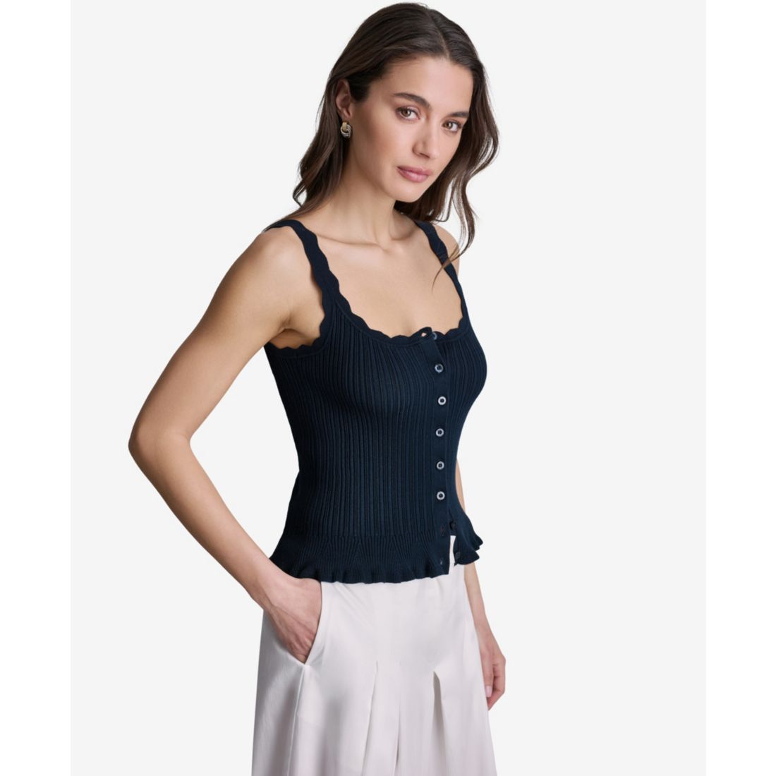 Bcbg Women's Ribbed Button-Front Scoop Neck Tank Top