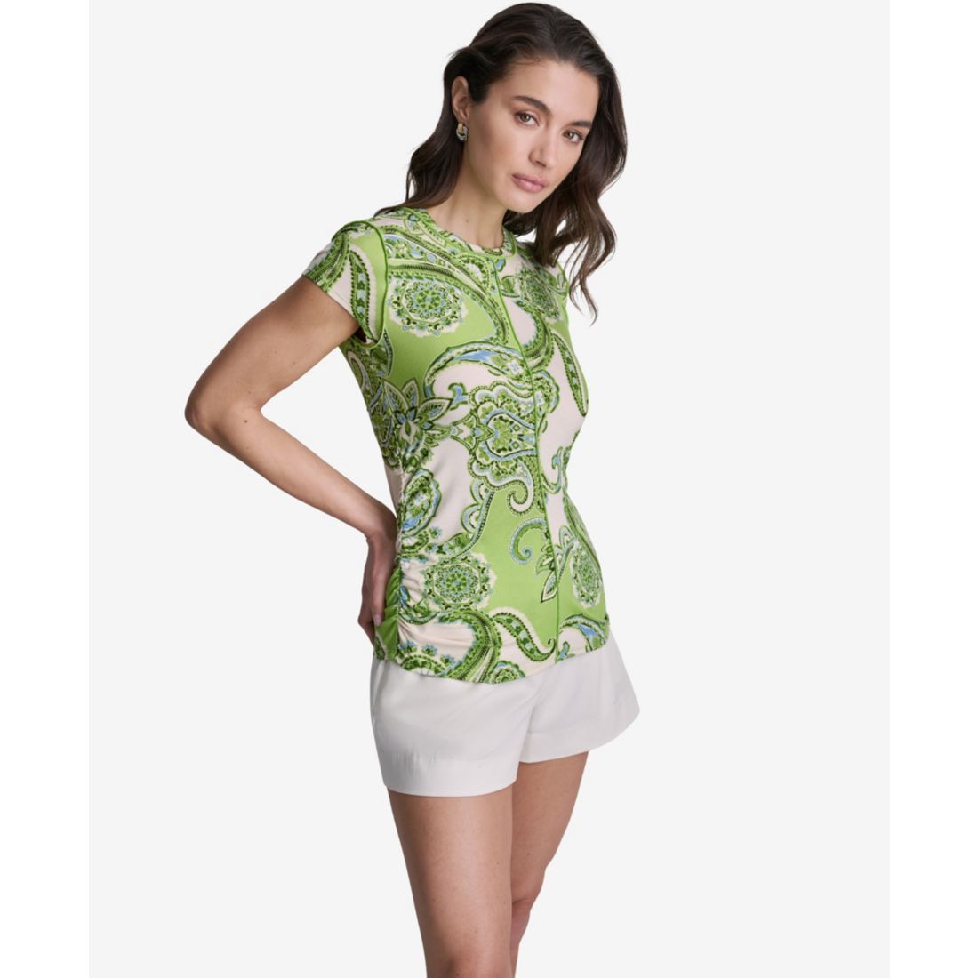 Bcbg Women's Paisley Print Crewneck Cap-Sleeve Top