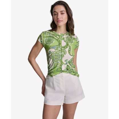 Bcbg Women's Paisley Print Crewneck Cap-Sleeve Top