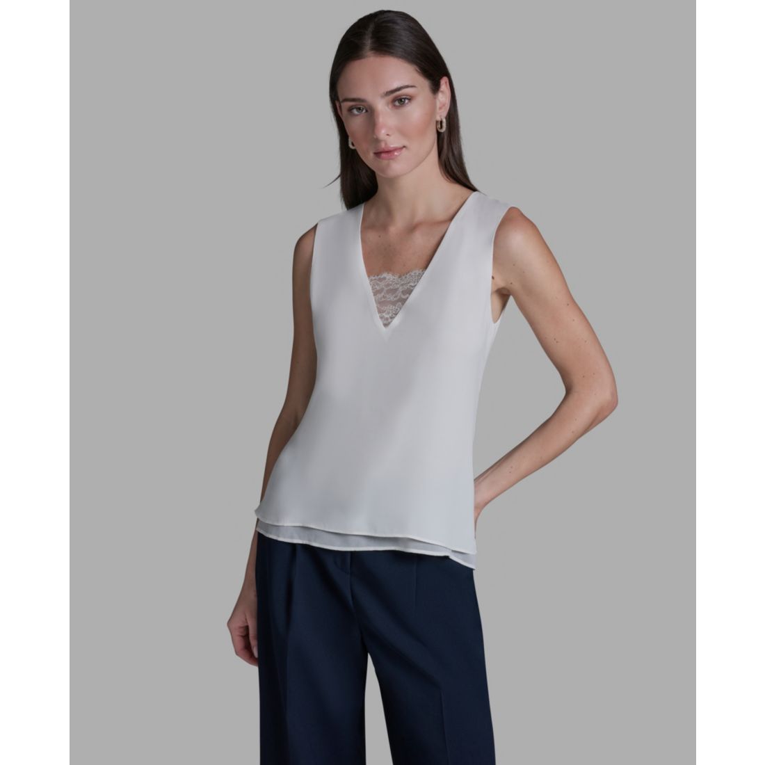 Bcbg Women's V-Neck Lace Detail Pull-On Top