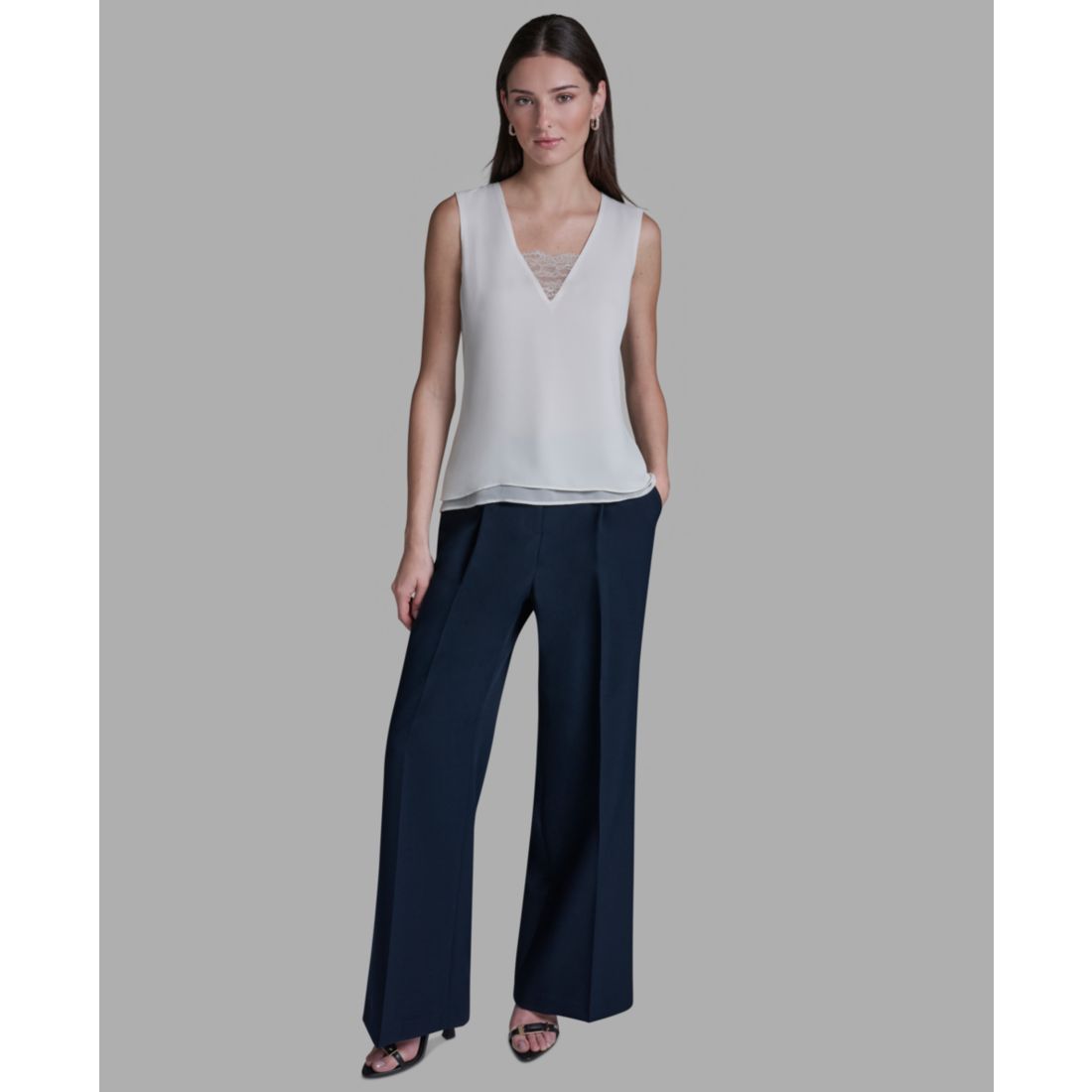 Bcbg Women's V-Neck Lace Detail Pull-On Top