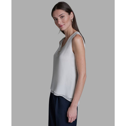 Bcbg Women's V-Neck Lace Detail Pull-On Top